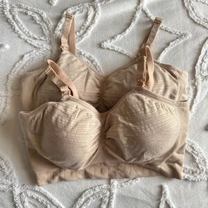 Kindred Bravely Large Sublime Hands Free Nursing Pumping Bras Beige Set of 2